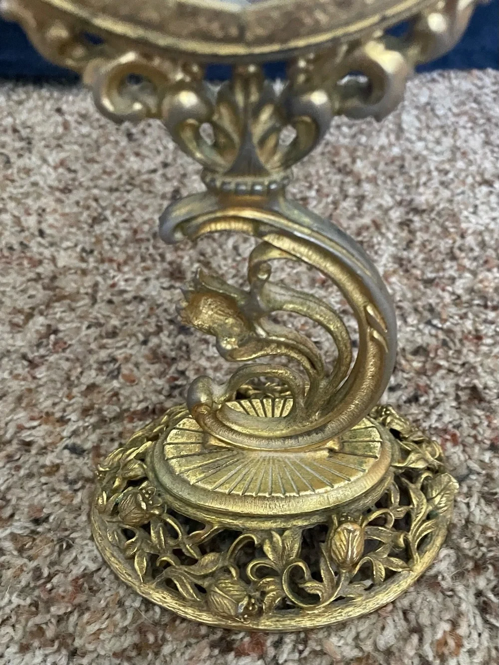 Vintage Gold-Tone Vanity Mirror & Filigree Tissue Holder Hollywood Regency Style